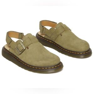 Dr. Martens Jorge II Leather Slingback Mules in Muted Olive